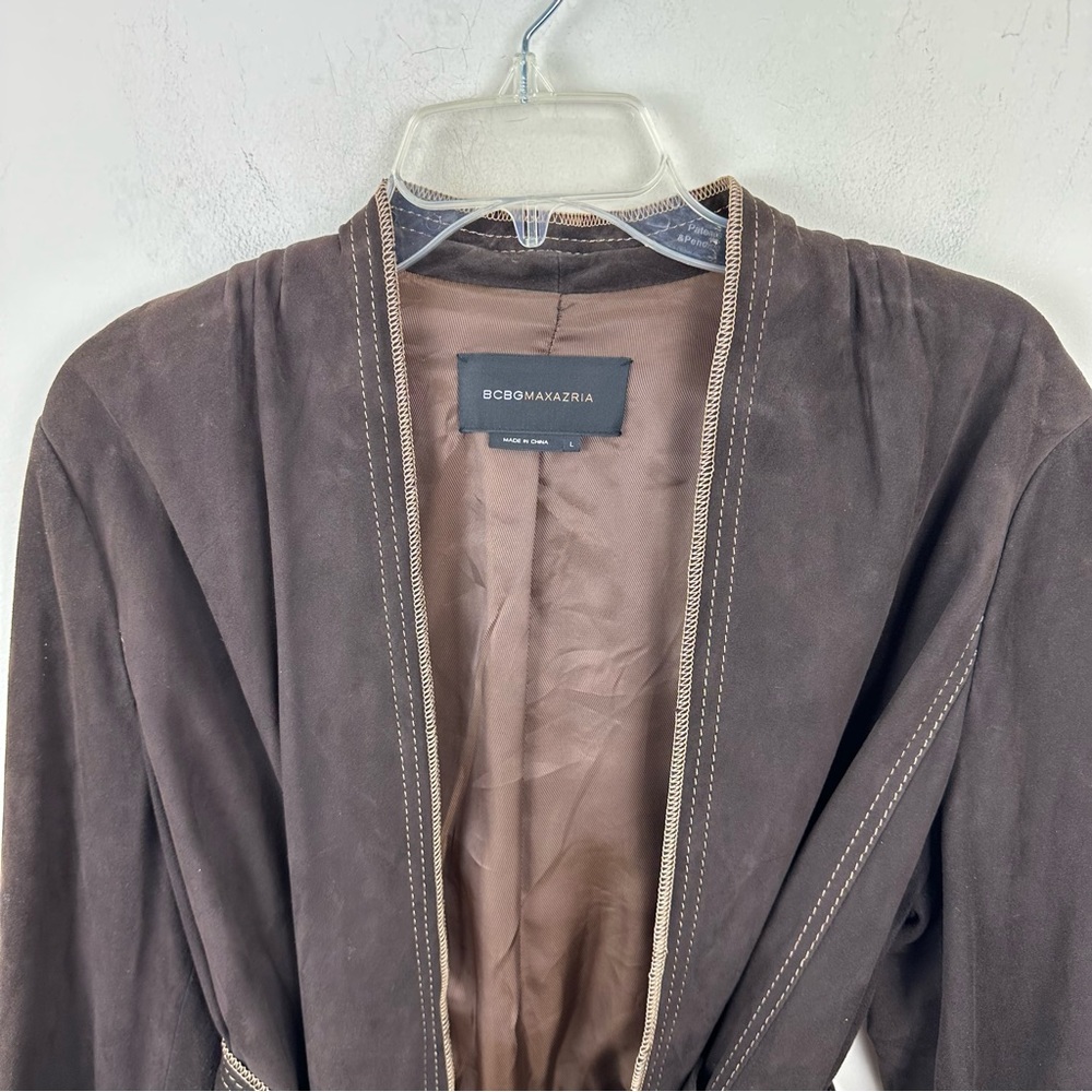 BCBG MAXAZRIA Open Front Leather Suede Belted Jacket - Picture 6 of 9